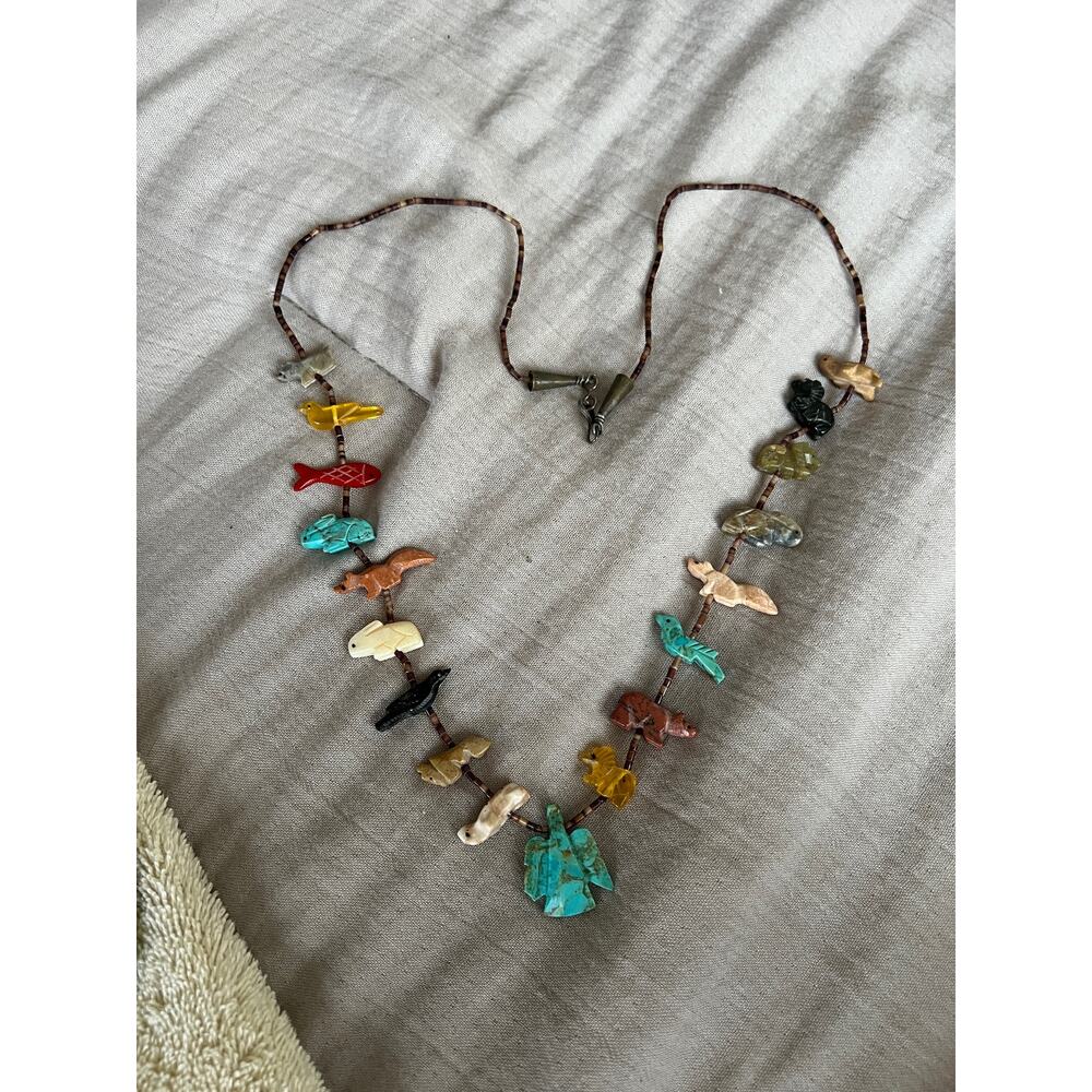 Vintage Navajo turquoise fetish Native American necklace